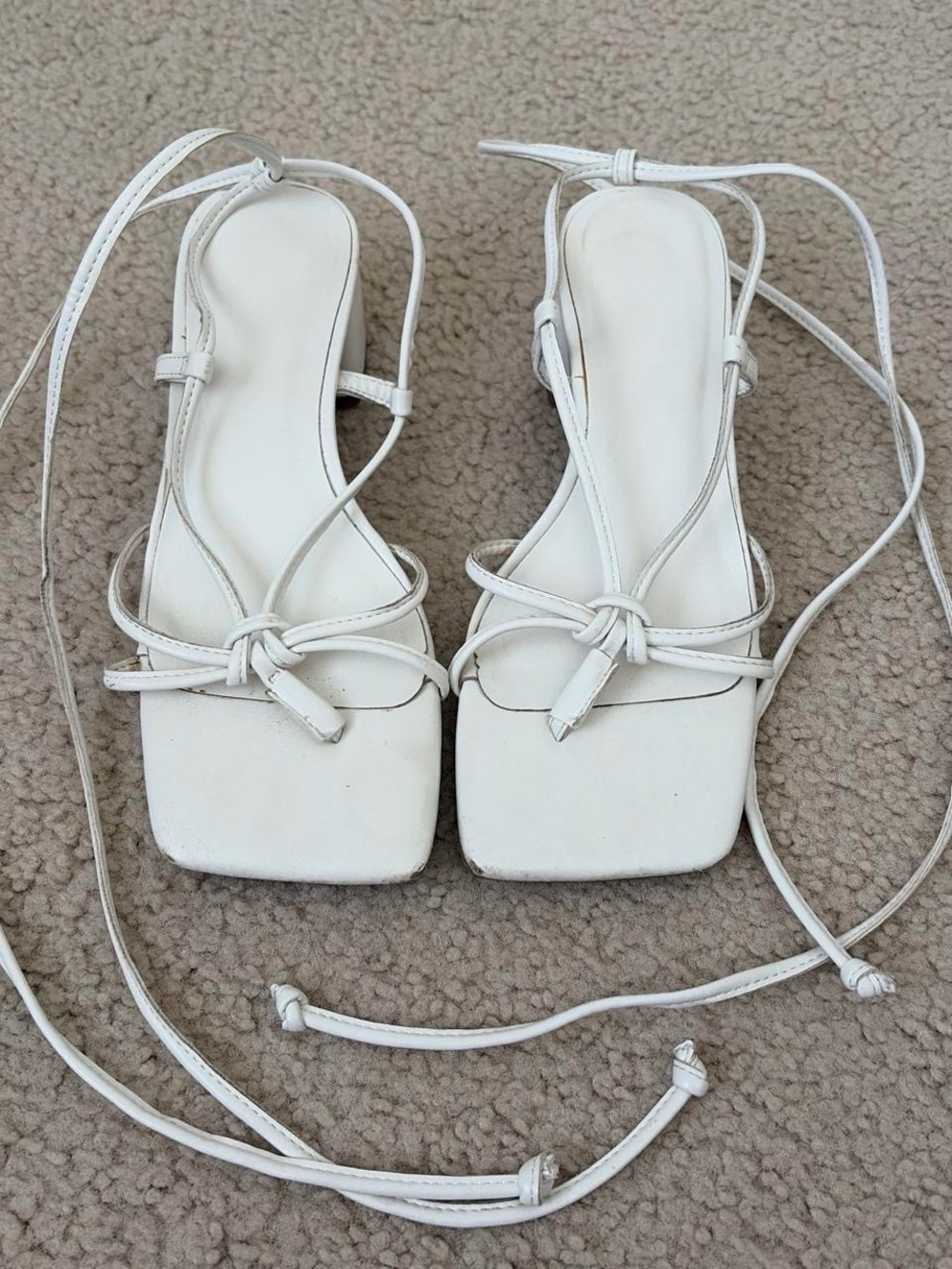 White Lace-Up Square-Toe Women’s Sandals